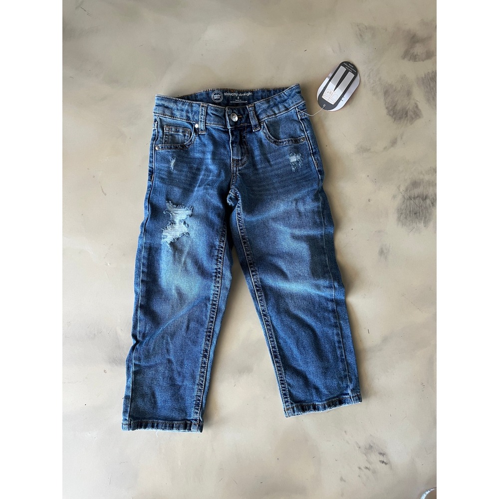 Wonder Nation Girls Slouchy Straight Distressed Jeans Blue Size 5 NWT